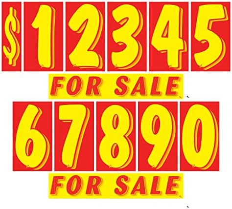 Vinyl Number & for Sale Decals 13 Dozen Car Lot Windshield Pricing Stickers (Red/Yellow for Sale 2)