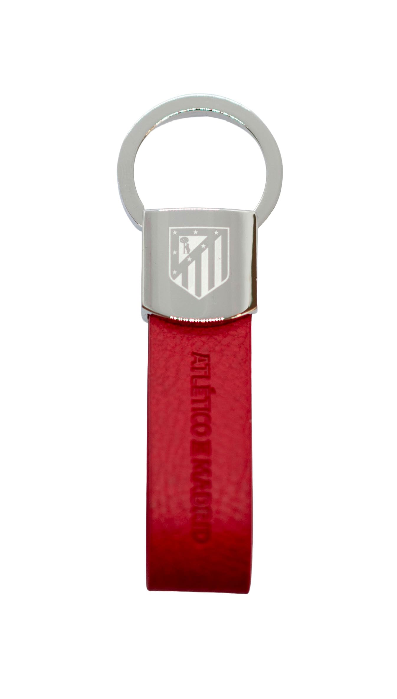 Llavero oficial del Atlético de Madrid. Piel color rojo100% vacuno, escudo del club grabado. Se entrega en caja negra con el escudo. Ideal para regalo.