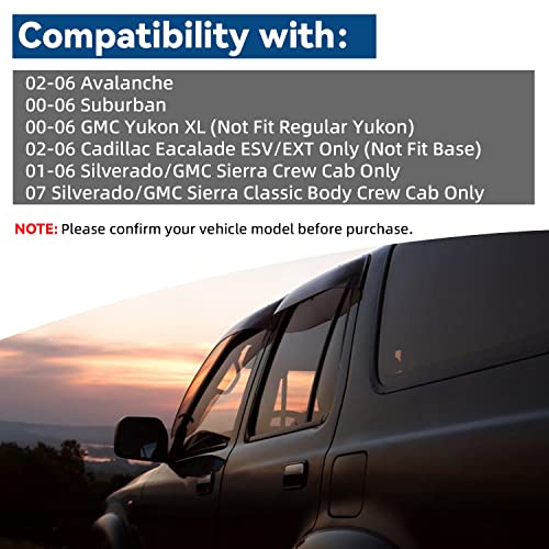 Lqqdp 4Pcs Front+Rear Smoke Sun/Rain Guard Window Visors Compatible With / 00-06 Suburban Yukon Xl 02-06 Avalanche Escalade Esv/Ext 99-06 Silverado Sierra 07 Classic Body Crew Cab #TOP3