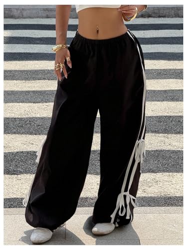 SOLY HUX Women's Y2k Pants Side Striped Bowknot Wide Leg Baggy Sweatpants Streetwear2