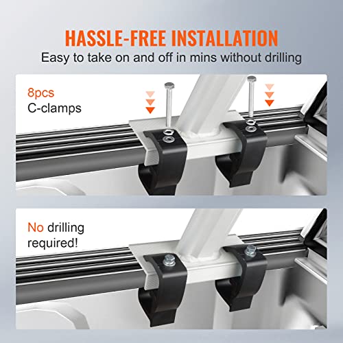 Image of VEVOR Truck Rack with 8 Non-Drilling C-Clamps, 19-34in Adjustable Height Aluminum Ladder Rack for Truck, 800 lbs Capacity Heavy Duty Truck Bed Rack Two-Bar Set for Kayak, Surfboard, Lumber, Ladder