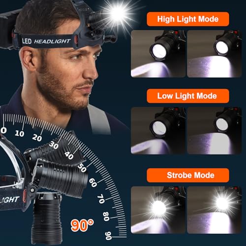 Aikertec Rechargeable Headlamp, Super Bright Led Headlamp with 3+3 Mode, Waterproof, Headlamp with Red Light Rechargeable Headlamps for Camping, Running, Cycling - Image 4