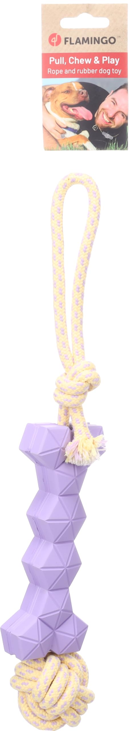 DT JOANIE PULL ROPE WITH RUBBER BONE AND KNOT PURPLE/YELLOW 37,5x6,5x6,5CM