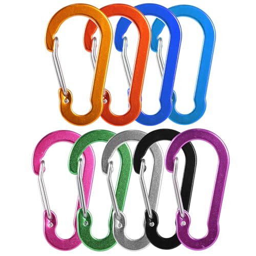 JOYSKY 9 unidades de mosquetones pequeños para exteriores, mosquetón multicolor, mini mosquetón, 5 cm, aluminio, para exteriores, camping, hogar, senderismo, ideal para la vida cotidiana y al aire