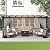 Gotland 10FTx14FT Outdoor Wall-Mounted Hardtop Pergola, Metal Frame Gazebo with Sloping Sun Panel Roof and Double Curtains for Patio, Garden, Lawn, Grey