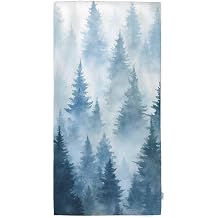 oFloral Watercolor Foggy Hand Towels,Hand Drawn Landscape Winter Hill Wild Nature Frozen Misty Taiga Soft Comfortable Super-Absorbent Towel for Bathroom Kitchen Spa Gym Yoga 15X30 Inch
