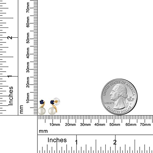 Gem Stone King 14K Yellow Gold 5MM Cultured Freshwater and 3MM Round Gemstone Birthstone Pearl Earrings | Gold Earrings For Women4