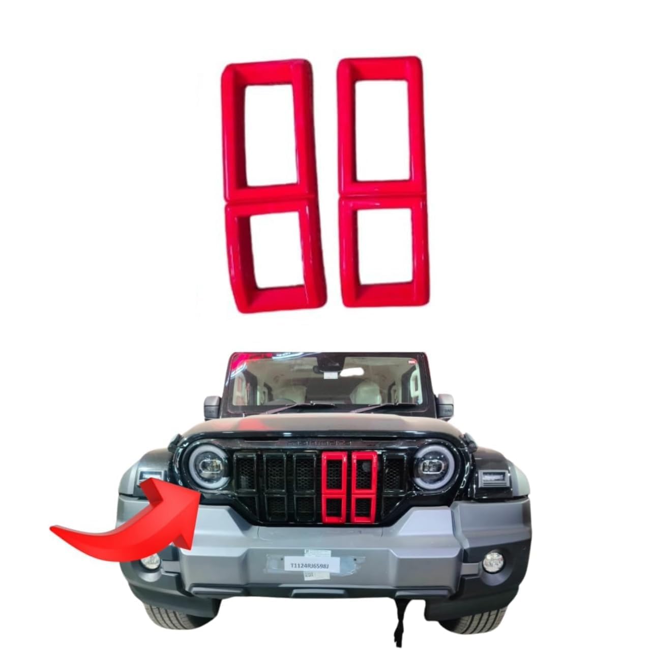 AUTOMASH Car Front Bumper Grill Ring Cover Compatible with Thar Roxx 2026 Year Omwards Billet Insert Trim Kit (Set of 2) (Red)-image-34