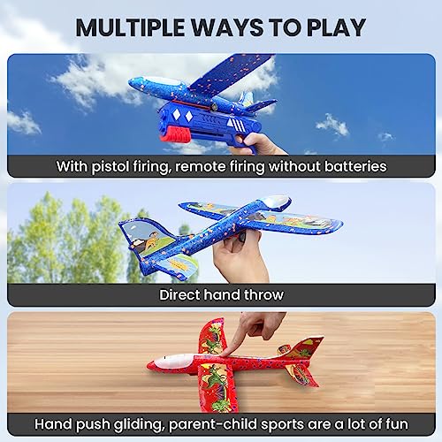 3-Pack-Airplane-Launcher-Toys-2-Flight-Modes-Foam-Glider-Catapult-Plane-Toy-with-Dinosaur-Stickers-LED-Light-Outdoor-Flying-Game-Toys-for-4-5-6-7-8-9-10-11-12-Year-Old-Boys-Girls-Birthday-Gifts