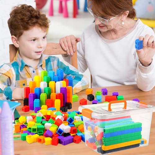 Image of Jenaai 300 Pcs Linking Cubes with Storage Container Counting Cubes, Colorful Plastic Counting Block, Math Manipulatives Classroom Learning Supplies for Preschool Kindergarten(Yellow)