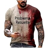 Aidodmom Bloody Problem Solved - Camisa con texto en inglés Bloody Shirt, casual, cuello redondo, estampado de salpicaduras de sangre, camiseta sangrienta y divertida de Halloween con