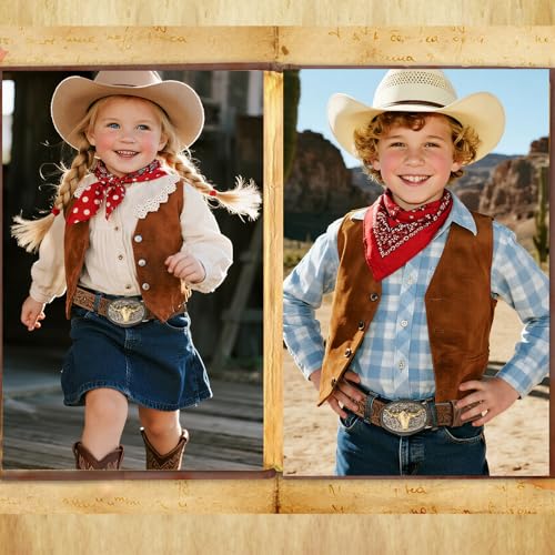 Kids Western Cowboy Belt for Boys Girls–Adjustable Embossed Leather Belt with Longhorn Bull Buckle Toddler Youth2