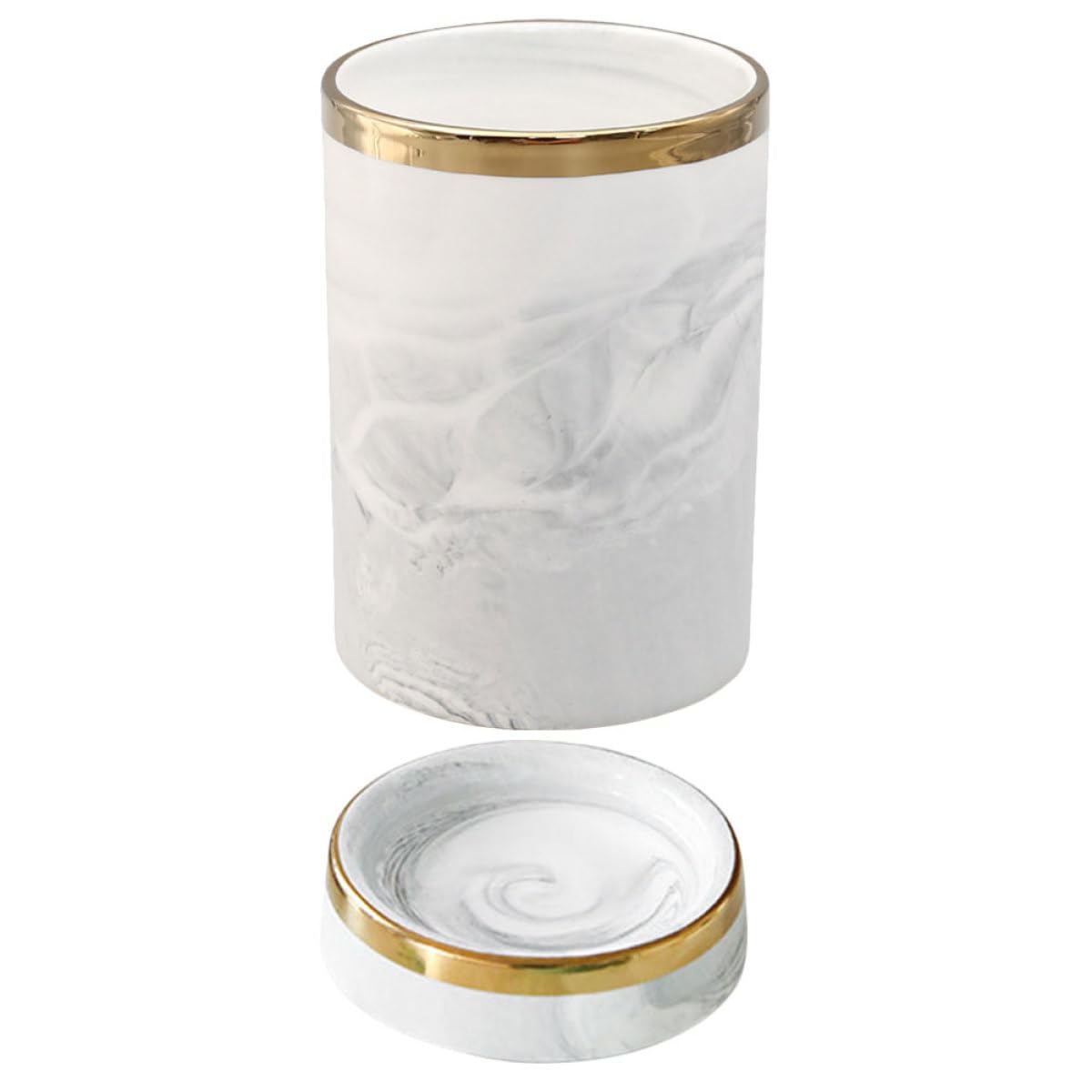 Support de Rangement pour Baguettes et Ustensiles Cuisine en Céramique Gris Marbré Bordure Dorée Contenant Décoratif pour Comptoir Organiseur Porte-Couverts Polyvalent pour