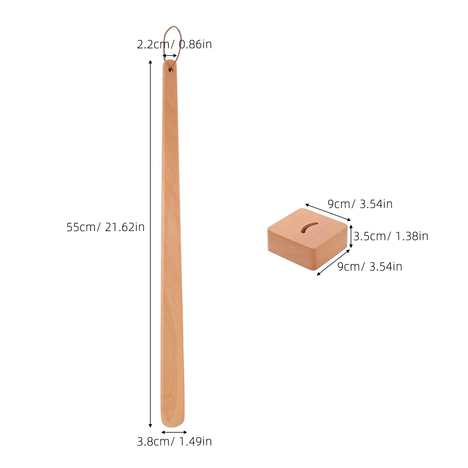 TEHAUX Calzascarpe e Base Stabile con Manico 55 Cm in Legno Strumento per Indossare Scarpe Facile da Usare Accessorio per Anziani, Donne Incinte