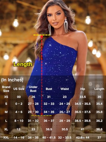 Image of ShawGobow Sparkly Outfits for Women,One Shoulder Ruched Bodycon Short Prom Dress,Sexy Dresses Cocktail Homecoming Nye