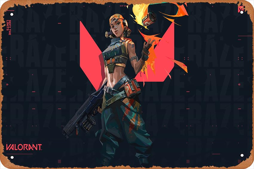 Valorant, Raze Game Poster Home Wall Art Decoration Retro Metal Tin Sign 8x12 inch