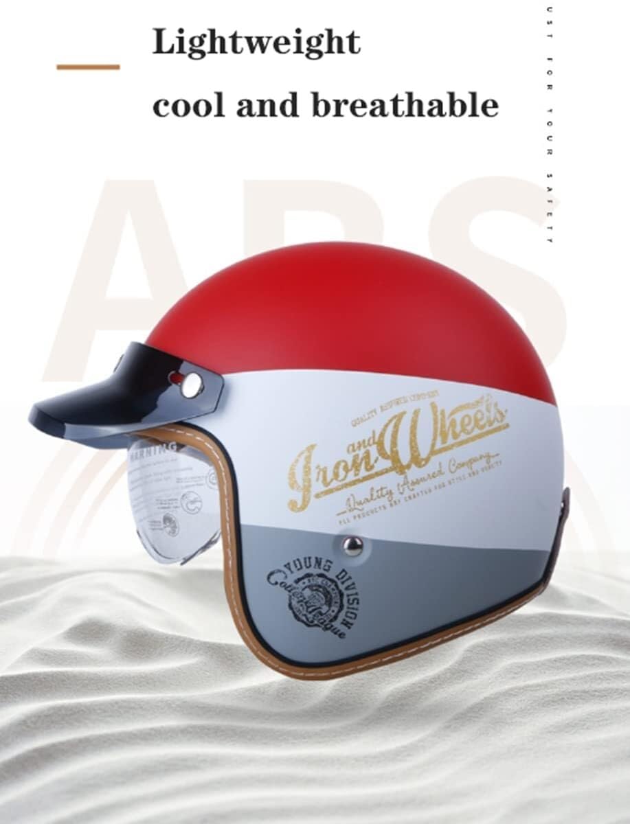 Casco de Motocicleta con Visera, Adecuado para ciclomotores, Scooters, cruceros Casco de Seguridad para Hombres Y Mujeres Adultos Half-Helme ECE Homologado(6,L=59-60CM)