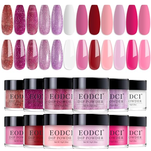EODCI Nagel Dip Pulver Set, 12 Farben Valentinsnagelkunst Starter...
