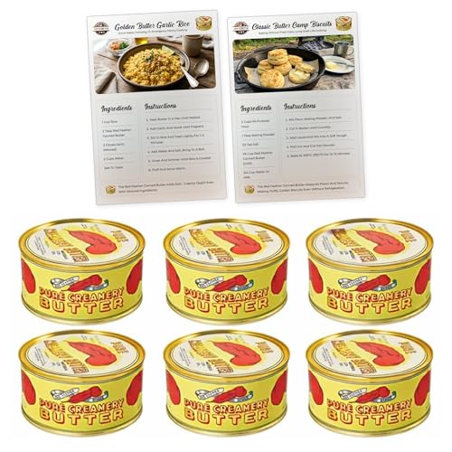 Red Feather Canned Butter – 100% Pure New Zealand Creamery Butter, Long Shelf Life Pantry Staple for Baking, Cooking & Camping, 6 Pack (12 oz Each) with Safecastle Recipe