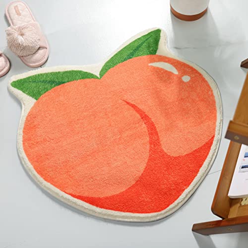 Frozzur Fruit Peach Bathroom Rug, Peachy Clean Bedroom Floor Mat Non Slip Round Shaped Washable Living Room Rug Bathroom Tub Kitchen Rug Christmas Decor #TOP10