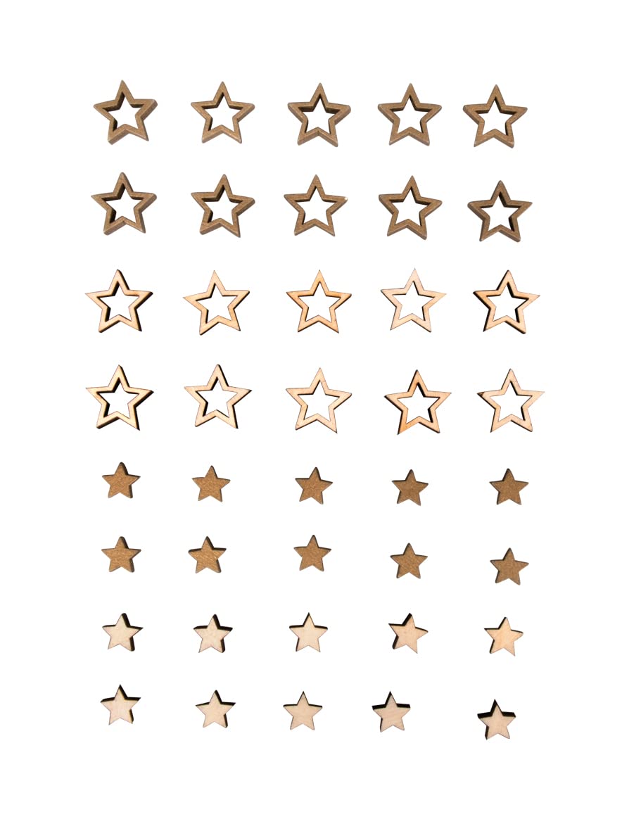 Rayher Wood Decorative Stars, FSC Mix Cred, Natural, Assorted, 1.2 cm ø, tab-Bag 40 Pieces, 46624505, 1,2 cm ø