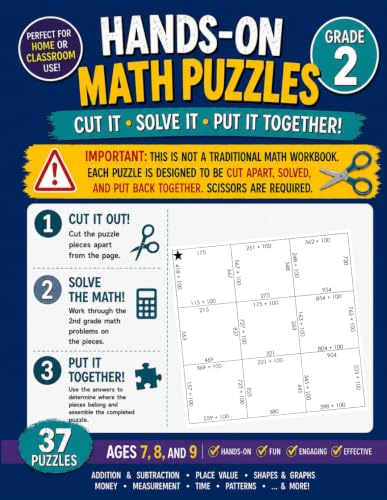 2nd Grade Math Puzzles: Kids Ages 7, 8, and 9 - Addition, Subtraction, Place Value, Telling Time, Three Digit Numbers, Arrays, Skip Counting, & MORE (Elementary Math Puzzles)