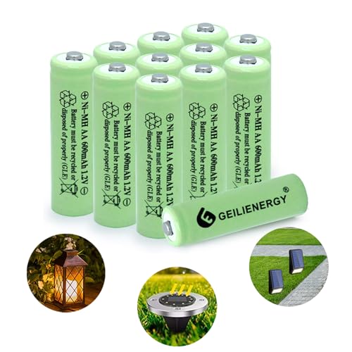 GEILIENERGY Ni-MH AA Rechargeable Batteries Ni-MH AA 600mAh 1.2V Rechargeable Batteries for Solar Lights-12 Pack
