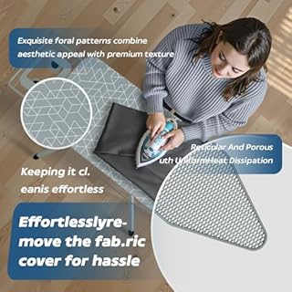 TEENO Asse Da Stiro Pieghevole 120 x 45 cm, Adatto ferro a vapore,Chiusura Sicura,7 regolazioni di altezza, copertura in cotone 100%, supporto ferro integrato, universale per casa/lavanderia (grigio)