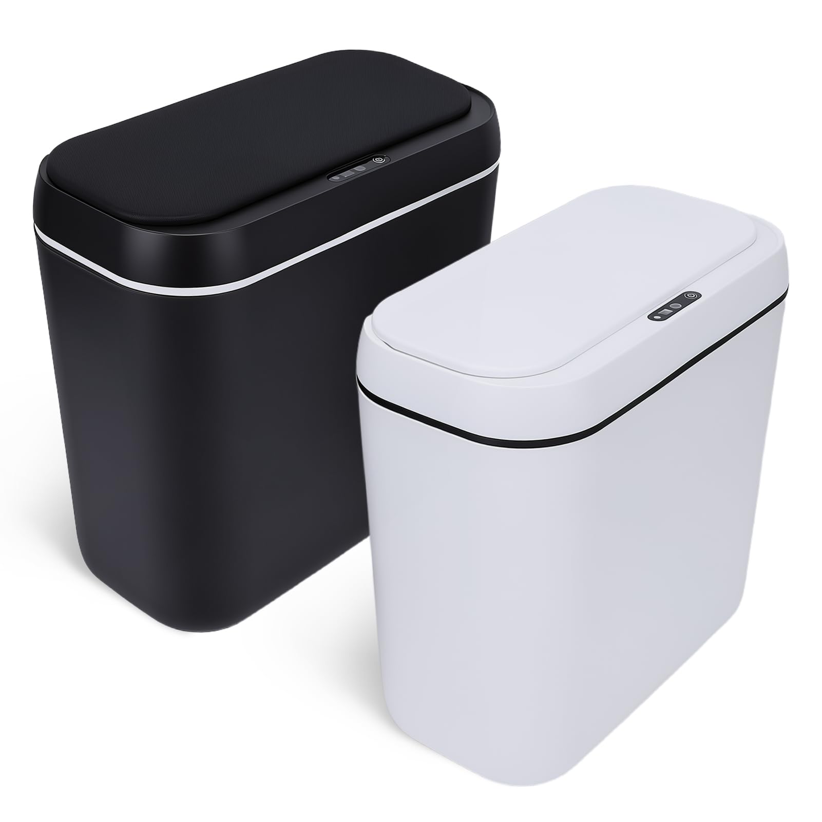 2 Papelera Baño,15 L Cubo Basura Automatico con Sensor de movimiento | Papelera Negra Blanco con Tapa ,a Prueba de Agua IPX5 para Cocina, Oficina, Sala de Estar