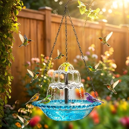 Suevut Bain d'oiseaux solaire avec fontaine, fontaine à oiseaux, pour jardin, balcon, bain...