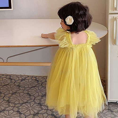 Baby Girls Layered Fly Sleeve Tutu Dress Casual Party Tulle Tunic Dresses Yellow 9-12 Months #TOP3