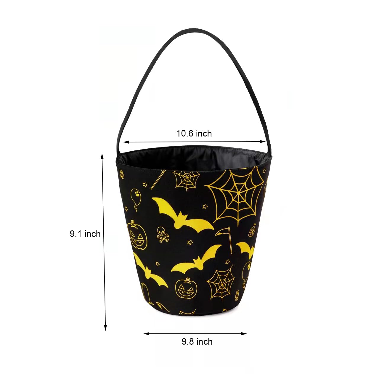 Ouksma 2 Pcs Canvas Halloween Trick or Treat Buckets Halloween Candy Snack Baskets Pumpkin Face Candy Holder with Handle for Halloween Party Favor Supplies (Black/Yellow Bat)