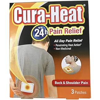 Cura heat Back Shoulder Pain Relief 3 Patches Targeted Pain Relief Relief Up To 24Hr Penetrating Heat Action blue