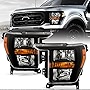 ACANII - For [Halogen Type] 2021 2022 2023 Ford F150 Pickup Truck Black Housing Headlights Headlamps Pair Set Left+Right