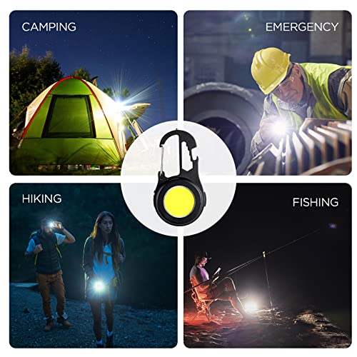 Jeegol Led Mini Cob Flashlights 1000 High Lumens Bright Light Keychain Flashlight Portable Rechargeable Light 4 Light Modes With Folding Bracket,Bottle Opener For Fishing Walking Camping(Round) #TOP6