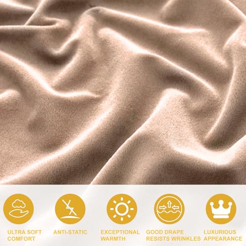 Image of Velvet Plush Flannel Sheet Set - Queen Size 4-Piece - Ruffled Edge Design, 16 Inch Deep Pocket, Anti-Pilling & Fade Resistant - 220 GSM Breathable Luxury All-Season Bedding, Khaki