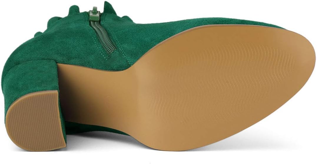 Allegra K Women's Ruffle Block Heel Ankle Boots 6 Emerald Green