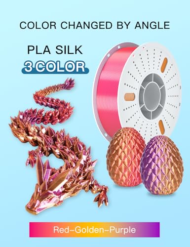 Image of PINBALL Silk PLA 3D Printer Filament 1.75mm Shiny Silk Tricolor Filament 3D Printing PLA Filament Dimensional Accuracy + /- 0.02mm 1 KG Silk Golden-Purple-Red