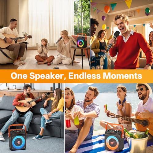 Image of Karaoke Machine, Portable Bluetooth Karaoke Speaker with 2 Wireless Microphones for Adults, PA System with Echo Adjustment, LED Lights, Supports USB /TF /REC /FM /AUX, for Home Party, Outdoor