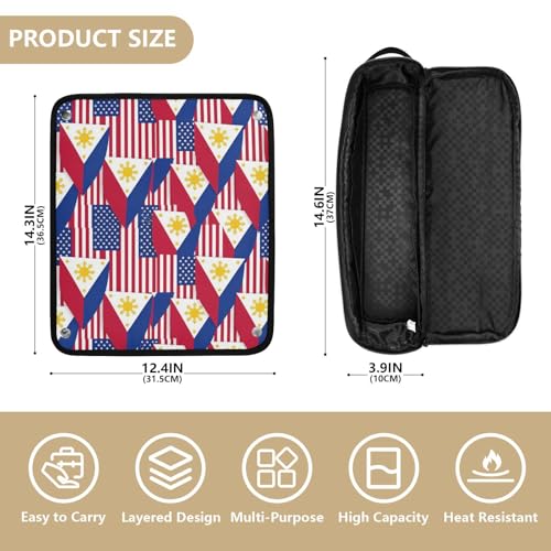 Bolsa de viaje para herramientas de cabello y tapete resistente al calor, organizador grande para planchas, rizadores y secadores, con diseño de bandera de USA y Filipinas, para mujeres miniatura 4