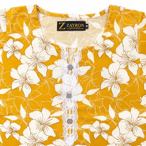 Image of ZAYRON Women's Rayon Printed Straight Kurti for Women | Round Neck with V-Cut | 3 /4 Sleeve | Casual Ethnic Wear Kurta