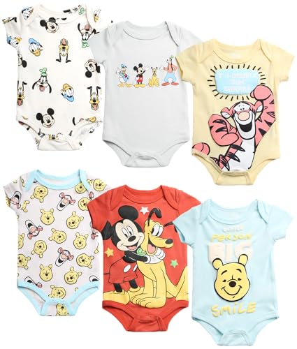 Image of Disney Baby Boys 6 Pack Bodysuit -Mickey Mouse & Friends, Lion King, Winnie the Pooh Bear (Newborn/Infant)