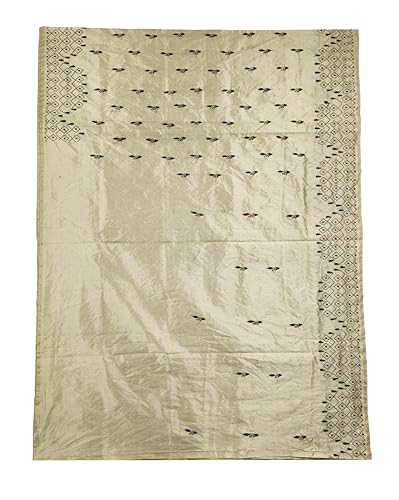 Image of SHRISTI CLOTHINGS Women's Hand Embroidered Cotton Silk Kantha Stitch Saree with Blouse Piece (J420824 BEIGED64)