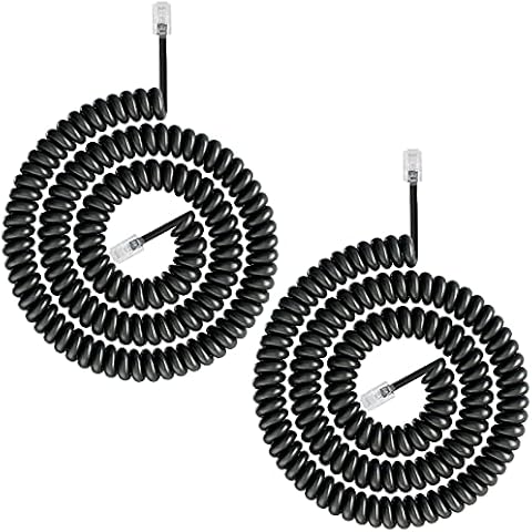 Telephone Phone Handset Cable Cord,Uvital Coiled Length 1.2 to 10 Feet Uncoiled Landline Phone Handset Cable Cord RJ9/RJ10/RJ22 4P4C(Black,2 PCS) Cover