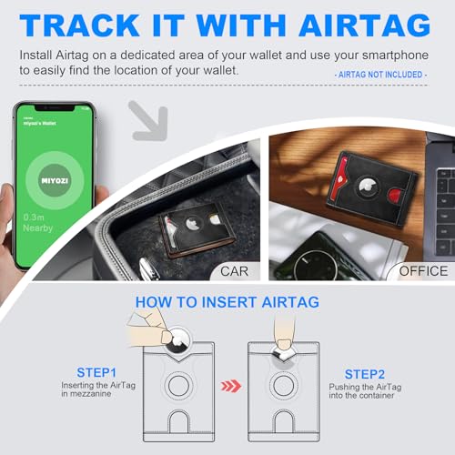 Image of miyozi AirTag Wallet for Men, Slim Leather Bifold with Holder Slot, 2 ID Windows & 13 Card Slots, RFID Blocking Front Pocket Wallet with Gift Box