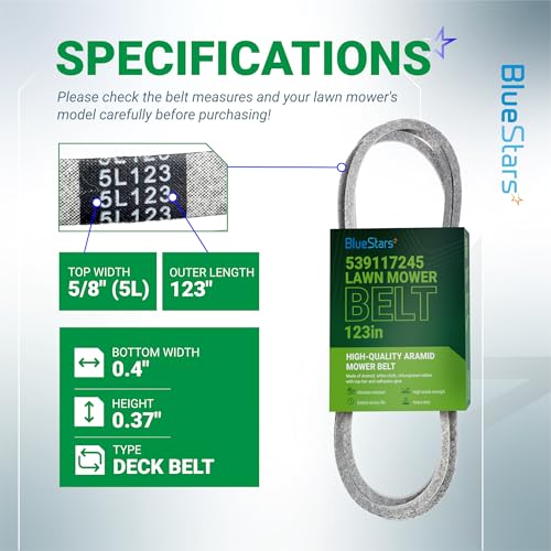 Image of BlueStars 539117245 Deck Belt | Aramid Cord | 5 /8 inch x 123 inch | Deck Belt for 46 inch Deck Husqvarna Z246 RZ4623 RZ46i RZ4619 RZ4621 Zero-Turn Mowers Replaces John Deere M118756