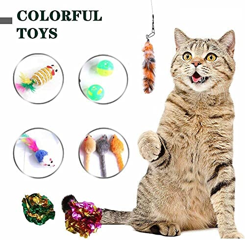 Image of PETS EMPIRE Retractable Cat Toy Wand - Interactive Feather Teaser for Cats & Kittens, Extendable Rod with Colorful Feathers - Cat Exercise & Play Training Toy 15Pcs