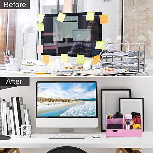 YANGHX Desktop Organizer with Drawers 7 Compartment Multi-Function Desk Organizer Storage Box (Pink) - Image 5