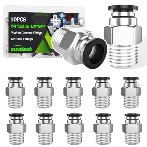 Image of mxuteuk 1 /4 inch OD to 1 /8 inch NPT Push to Connect Fittings Air Hose Fittings,1 /4 inch Quick Connect Fittings,Pneumatic Elbow and Straight Combination(10PCS)