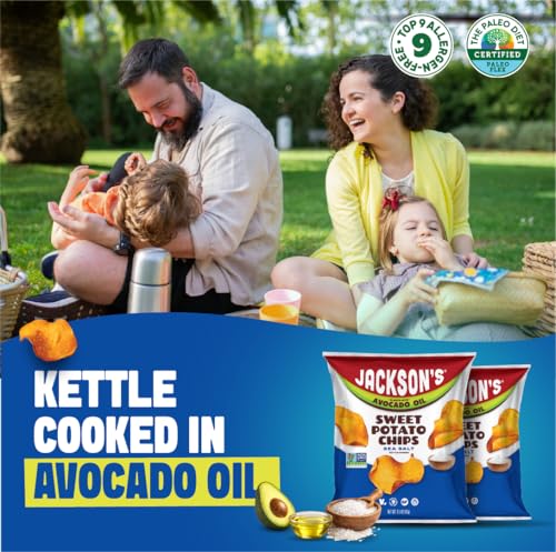 Image of Jackson's Sweet Potato Kettle Chips with Sea Salt made with Avocado Oil (1.5 Ounce, Pack of 28) - Allergen-friendly, Gluten Free, Peanut Free, Vegan, Paleo Friendly - Shark Tank Product